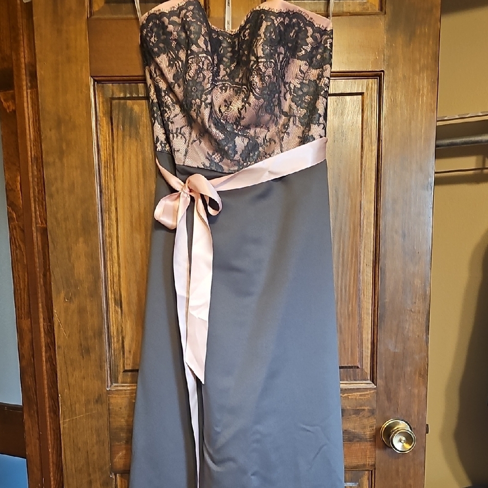 Jordan Pink and Gray Strapless Sweetheart Formal Dress